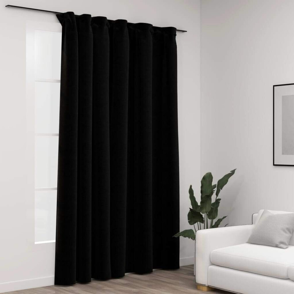 Vidaxl Linen-Look Blackout Curtains With Hooks Black 290X245cm Drape Blind