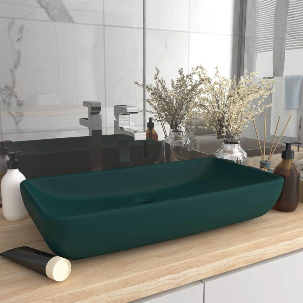 vidaXL  Luxury Basin Rectangular Matt Dark Green 71x38 cm Ceramic