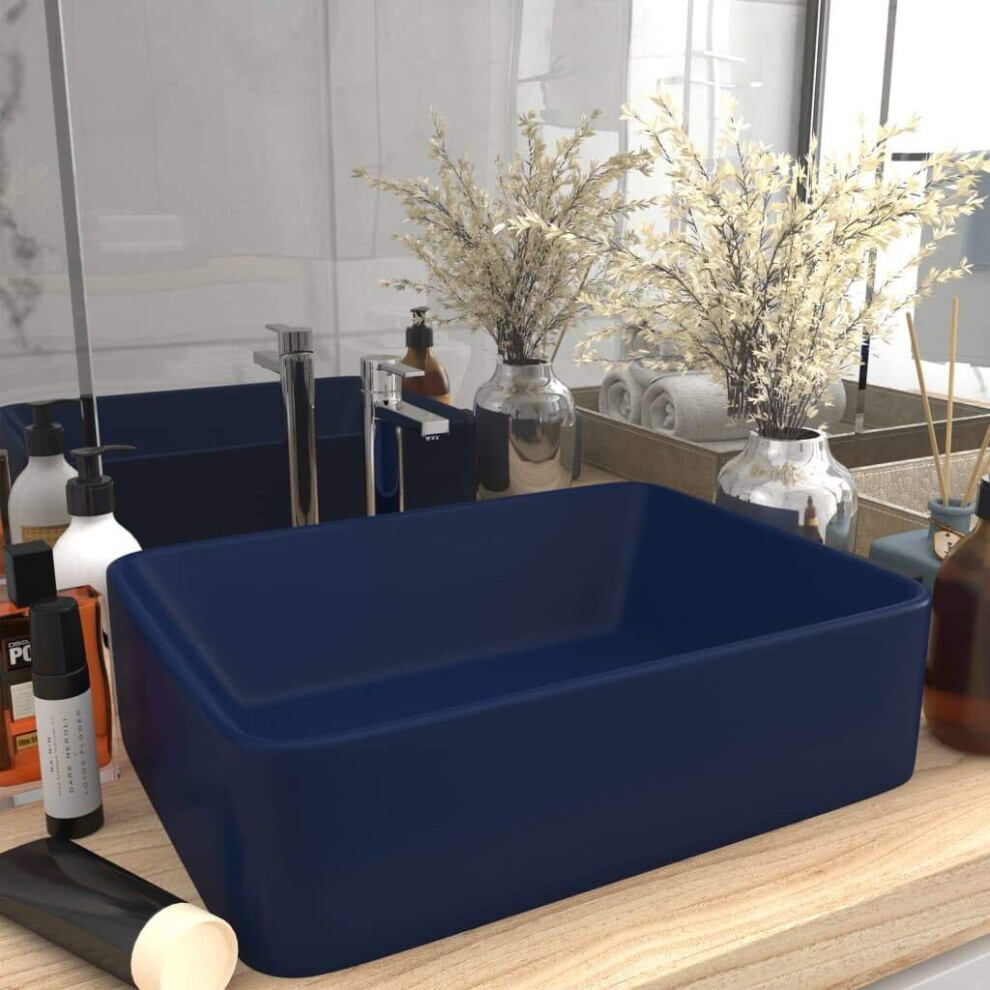 vidaXL Luxury Wash Basin Matt Dark Blue Ceramic Bathroom Sink Plumbing Fixture