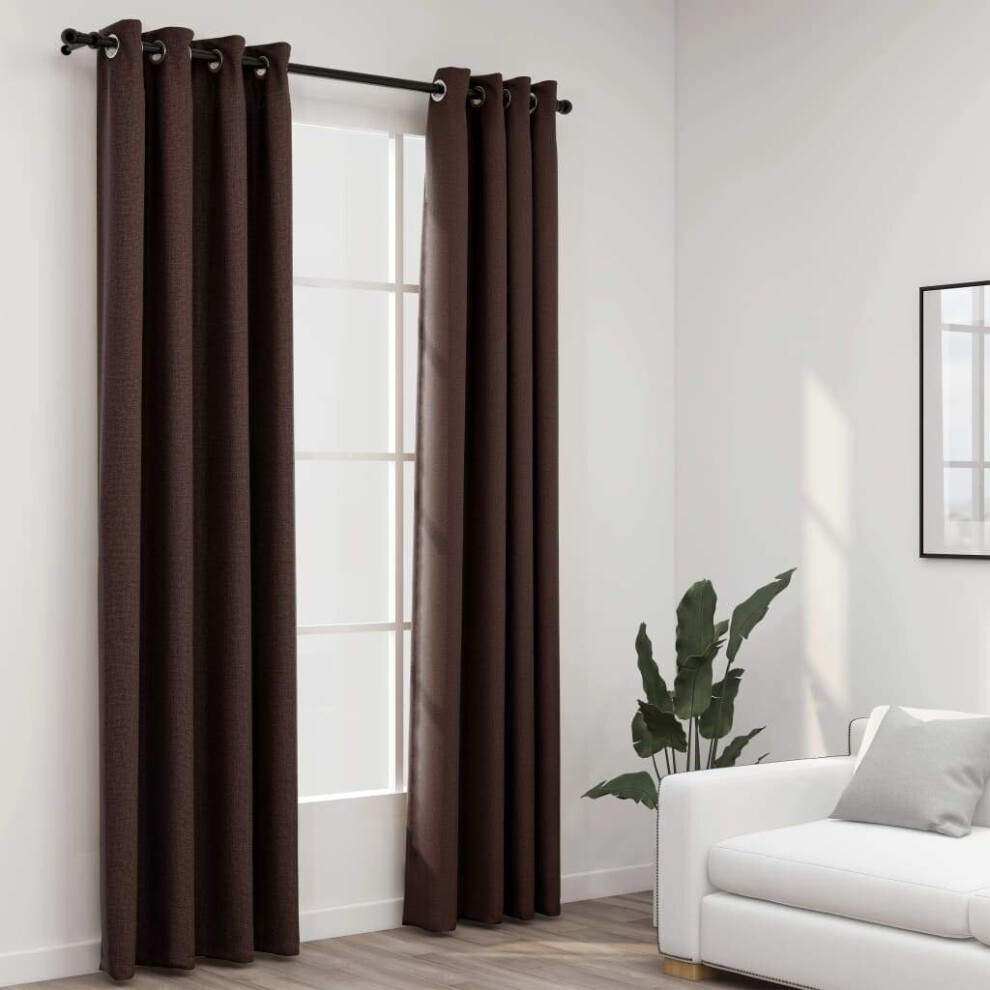 Vidaxl 2X Linen-Look Blackout Curtains With Grommets Taupe 140X245cm Drape