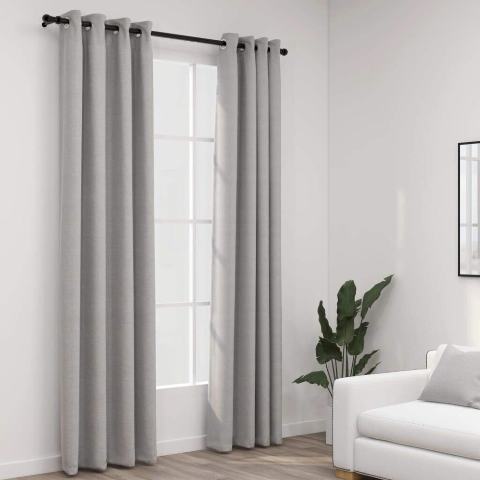 Vidaxl 2X Linen-Look Blackout Curtains With Grommets Grey 140X245cm Drape