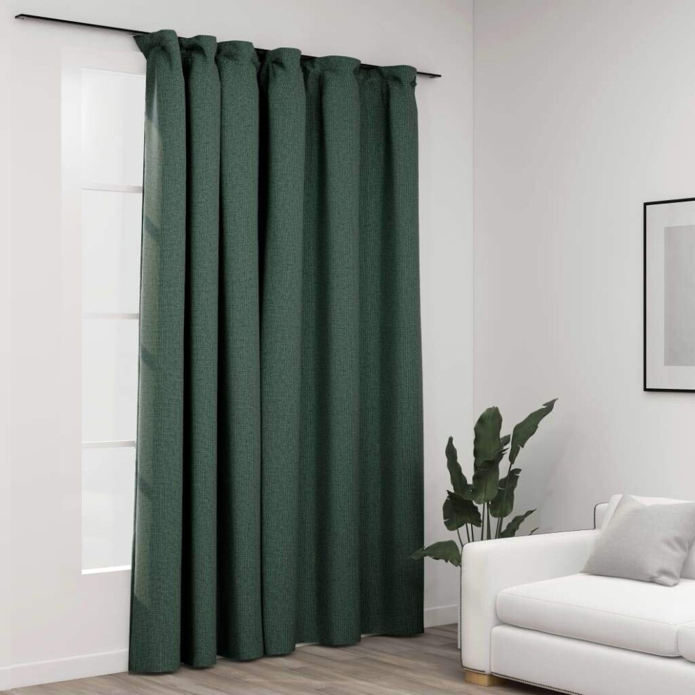 vidaXL Linen-Look Blackout Curtain with Hooks Green 290x245cm Drape Blind