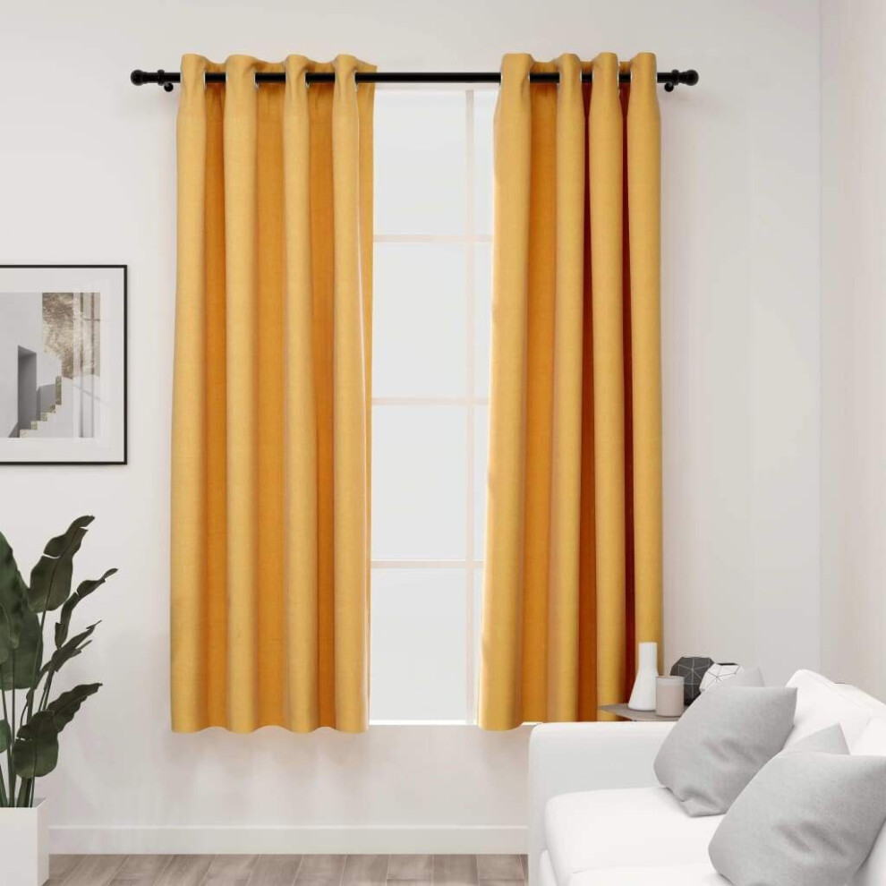 vidaXL 2x Linen-Look Blackout Curtains with Grommets Yellow Window Covering