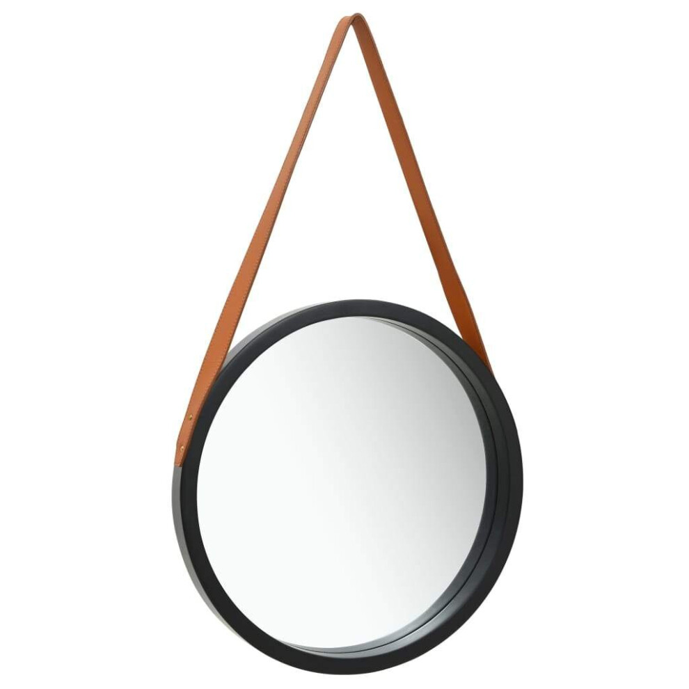 vidaXL Wall Mirror with Strap 50 cm Black Hanging Mirror Retro Mirror Bathroom