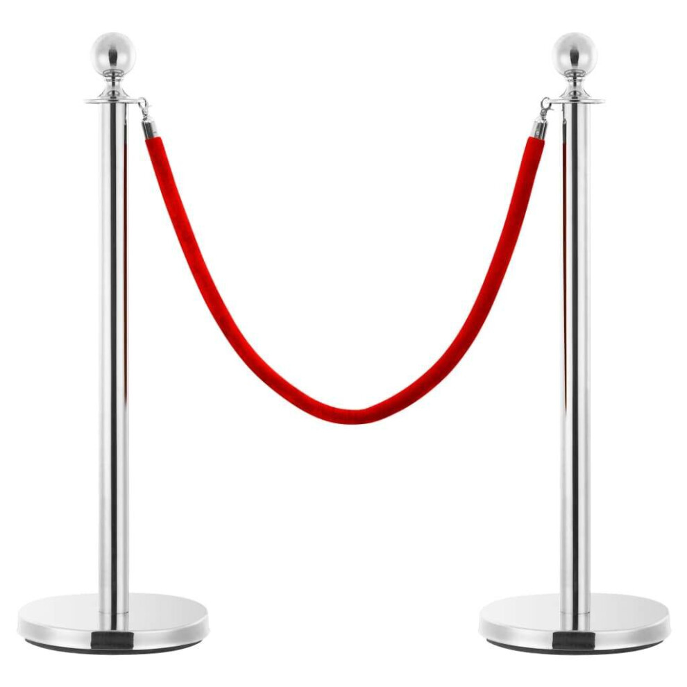 vidaXL Stanchion Stand Rope Red and Silver Velvet Safety Crowd Control Barrier
