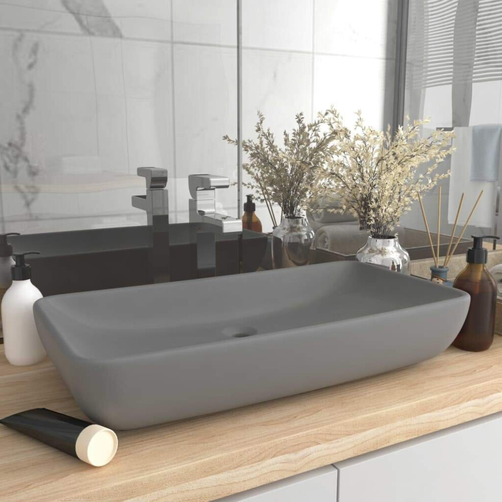 vidaXL  Luxury Basin Rectangular Matt Light Grey 71x38 cm Ceramic