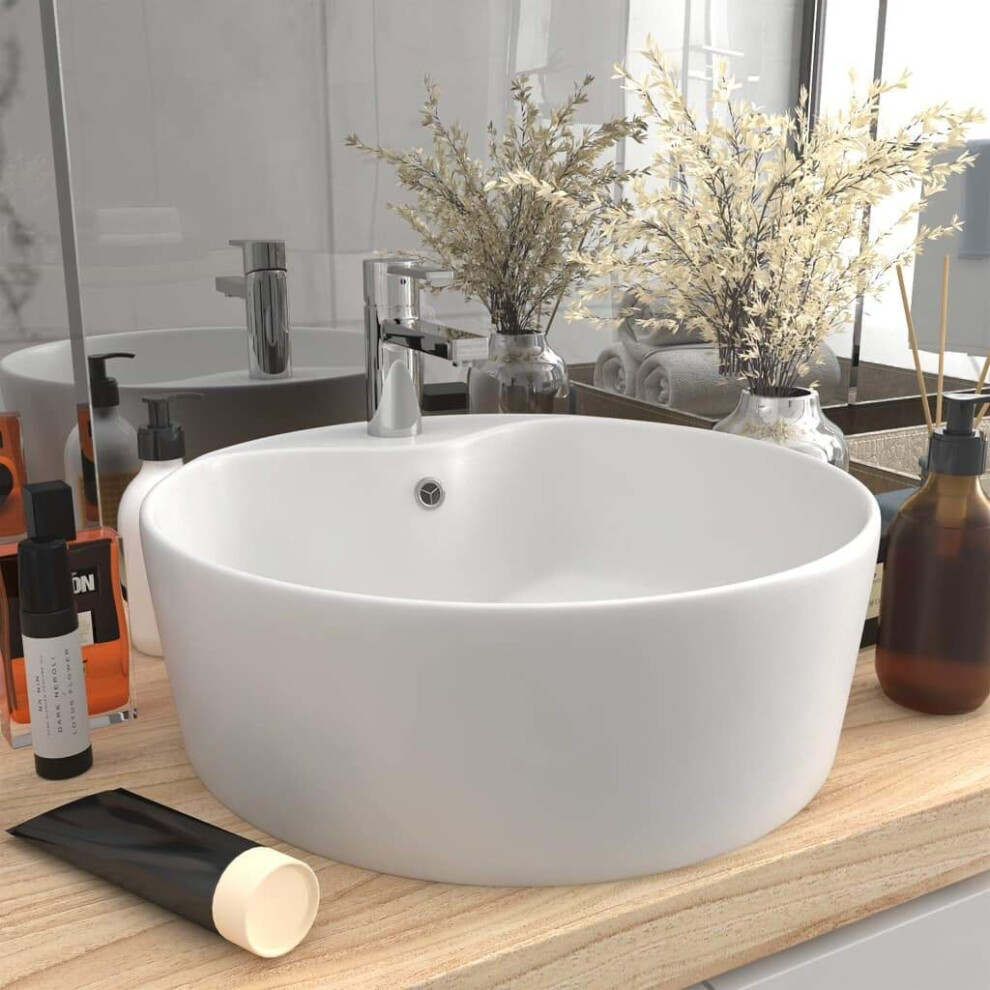 Vidaxl Luxury Wash Basin With Overflow Matt White Ceramic Bathroom Vanity Sink