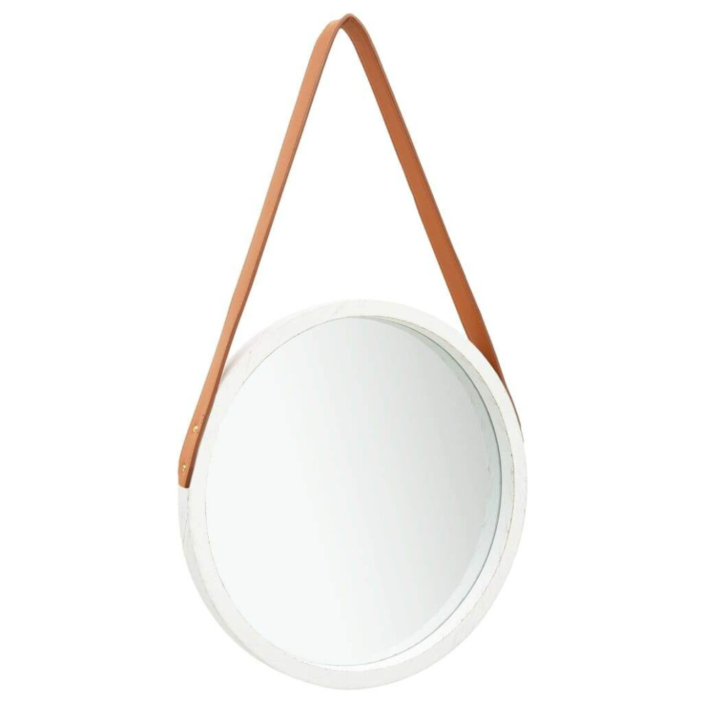 Vidaxl Wall Mirror With Strap 40 Cm White Hanging Mirror Retro Mirror Bathroom