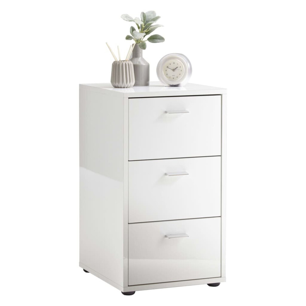 vidaXL FMD Bedside Table with 3 Drawers High Gloss White