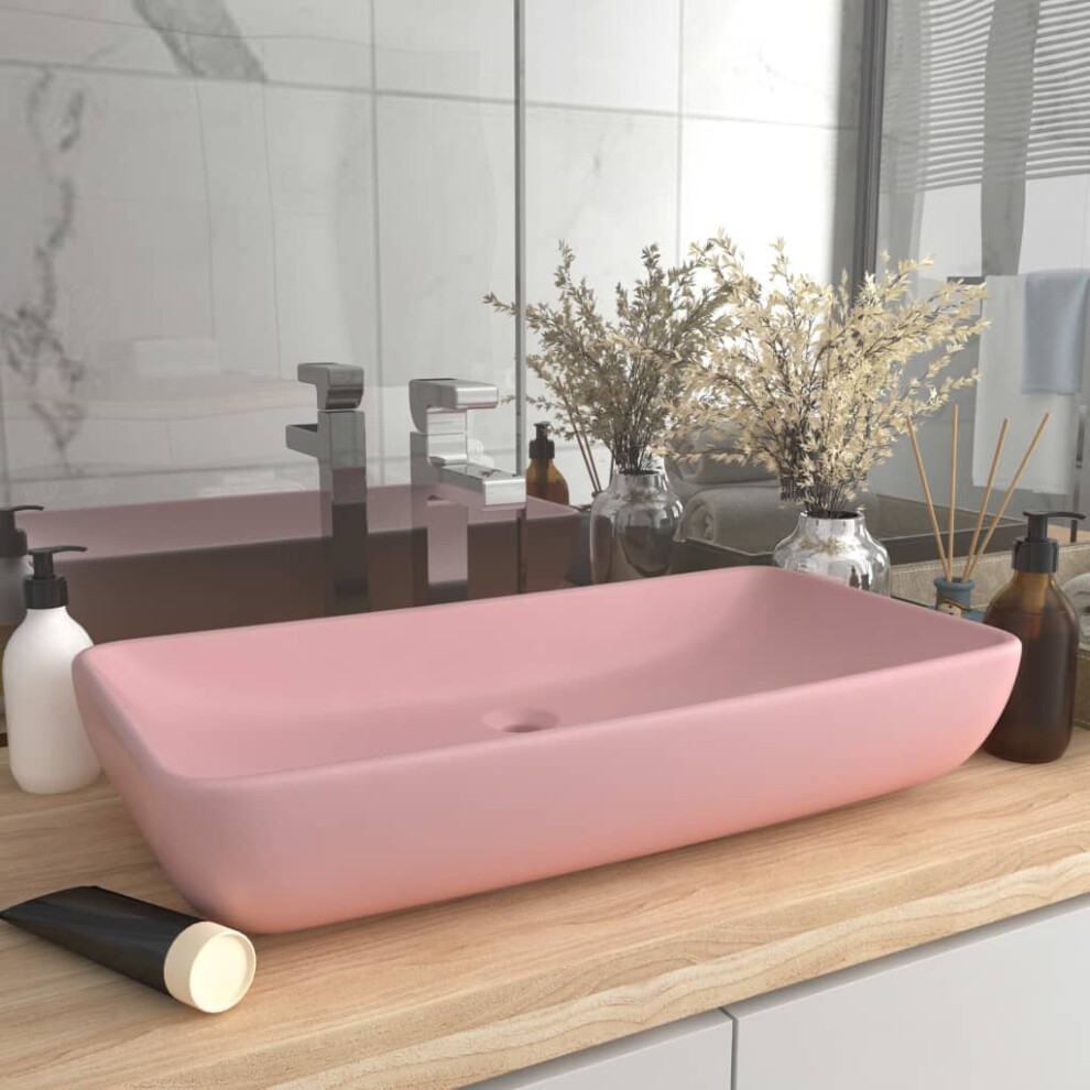 vidaXL Luxury Basin Rectangular Matt Pink 71x38 Cm Ceramic