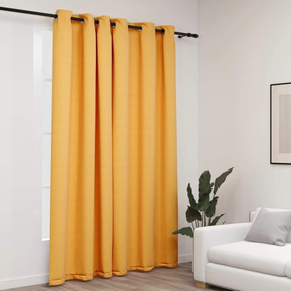 Vidaxl Linen-Look Blackout Curtains With Grommets Yellow Window Blind Drape
