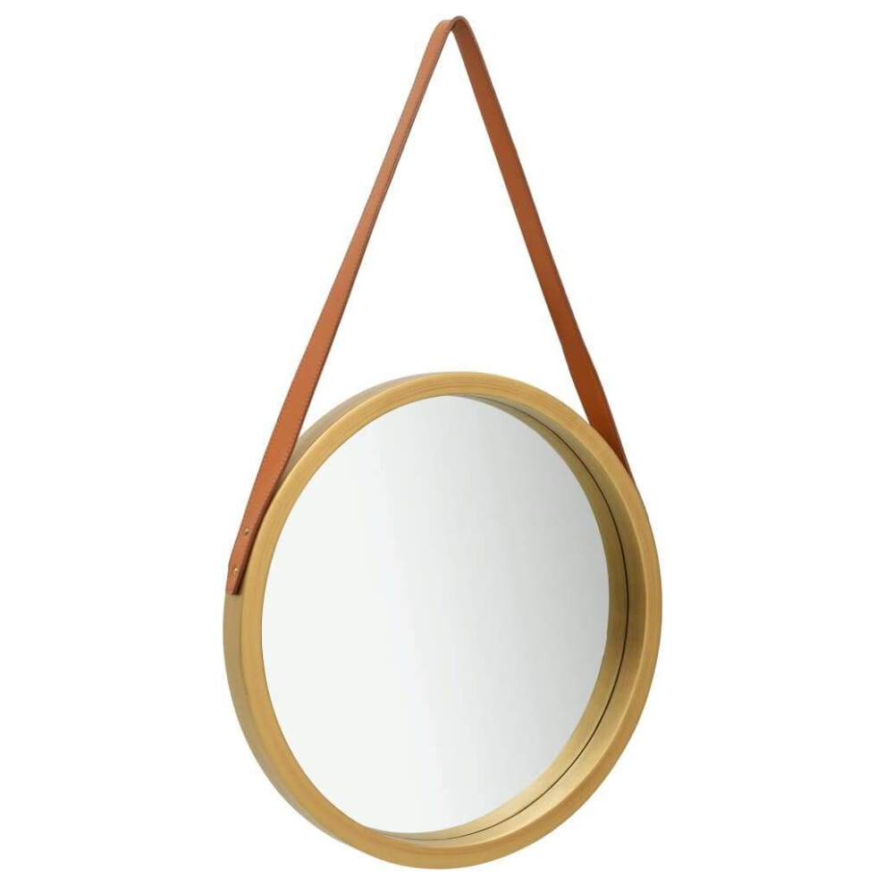 vidaXL Wall Mirror with Strap 50 cm Gold Hanging Mirror Retro Mirror Bathroom