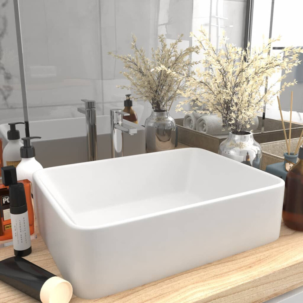 vidaXL Luxury Wash Basin Matt White Ceramic Bathroom Sink Plumbing Fixture