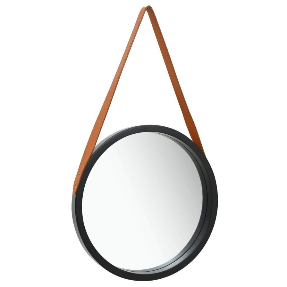 Vidaxl Wall Mirror With Strap 40 Cm Black Hanging Mirror Retro Mirror Bathroom