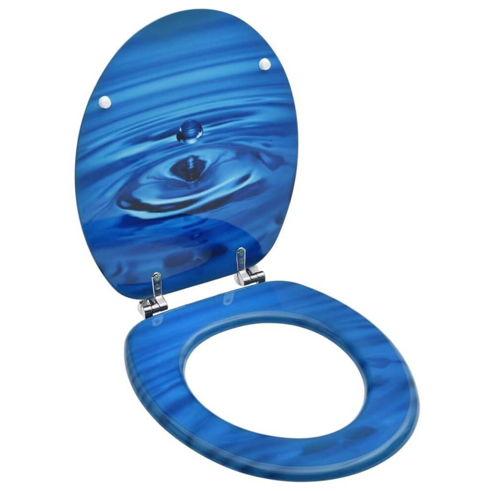 vidaXL WC Toilet Seat with Lid MDF Blue Water Drop Design Easy Clean Bathroom