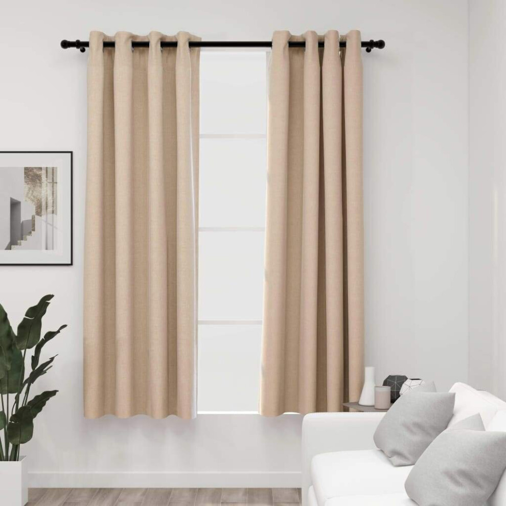 vidaXL 2x Linen-Look Blackout Curtains with Grommets Beige 140x175cm Drape