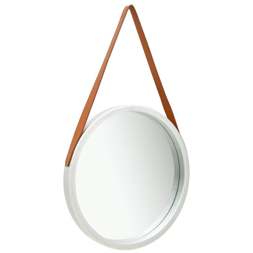 vidaXL Wall Mirror with Strap 50 cm Silver Hanging Mirror Bathroom Mirror
