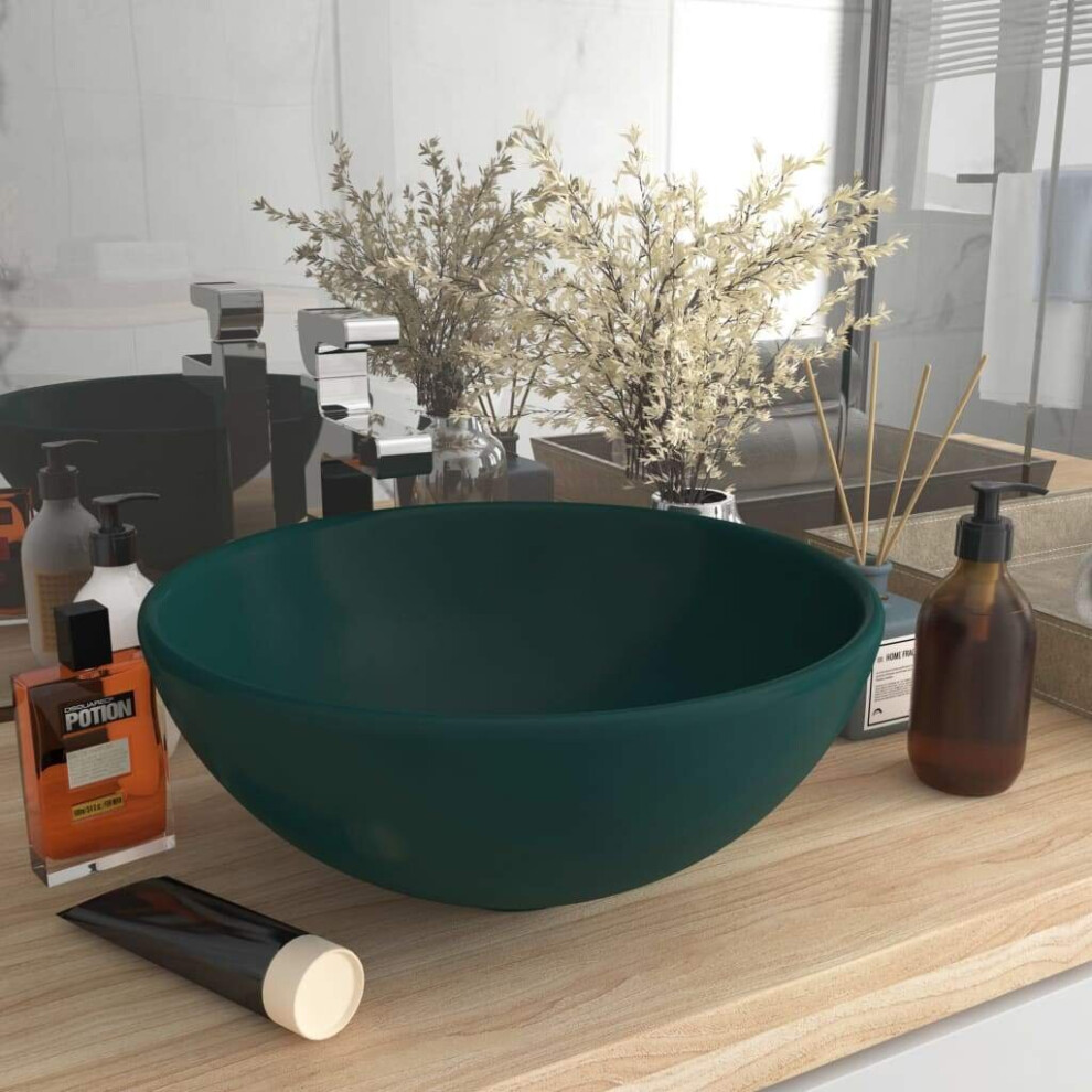 vidaXL Luxury Bathroom Basin Round Matt Dark Green Ceramic Vanity Wash Sink