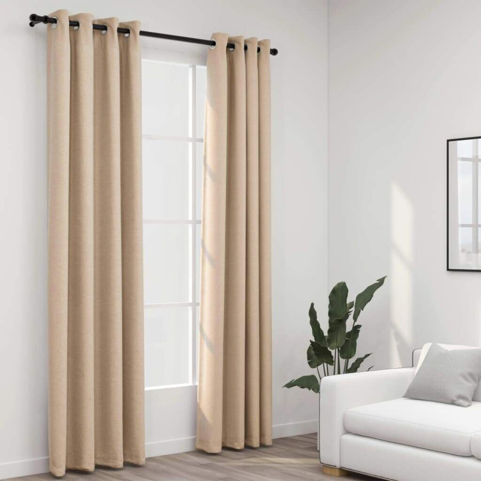 Vidaxl 2X Linen-Look Blackout Curtains With Grommets Beige 140X245cm Drape