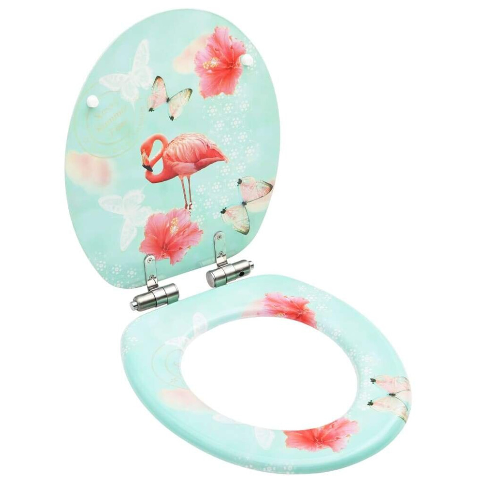 vidaXL  WC Toilet Seat with Soft Close Lid MDF Flamingo Design