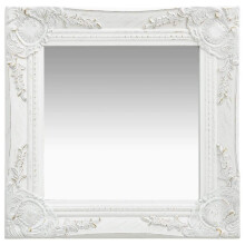 vidaXL Wall Mirror Baroque Style 40x40 cm White Hanging Mirror Bathroom Mirror