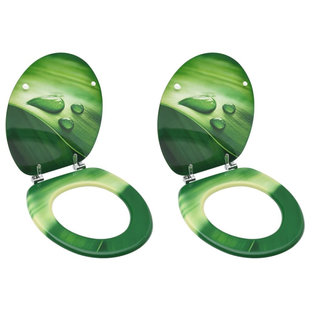 Vidaxl 2X Wc Toilet Seats With Lid Mdf Green Water Drop Design Quick Release 8720286084113