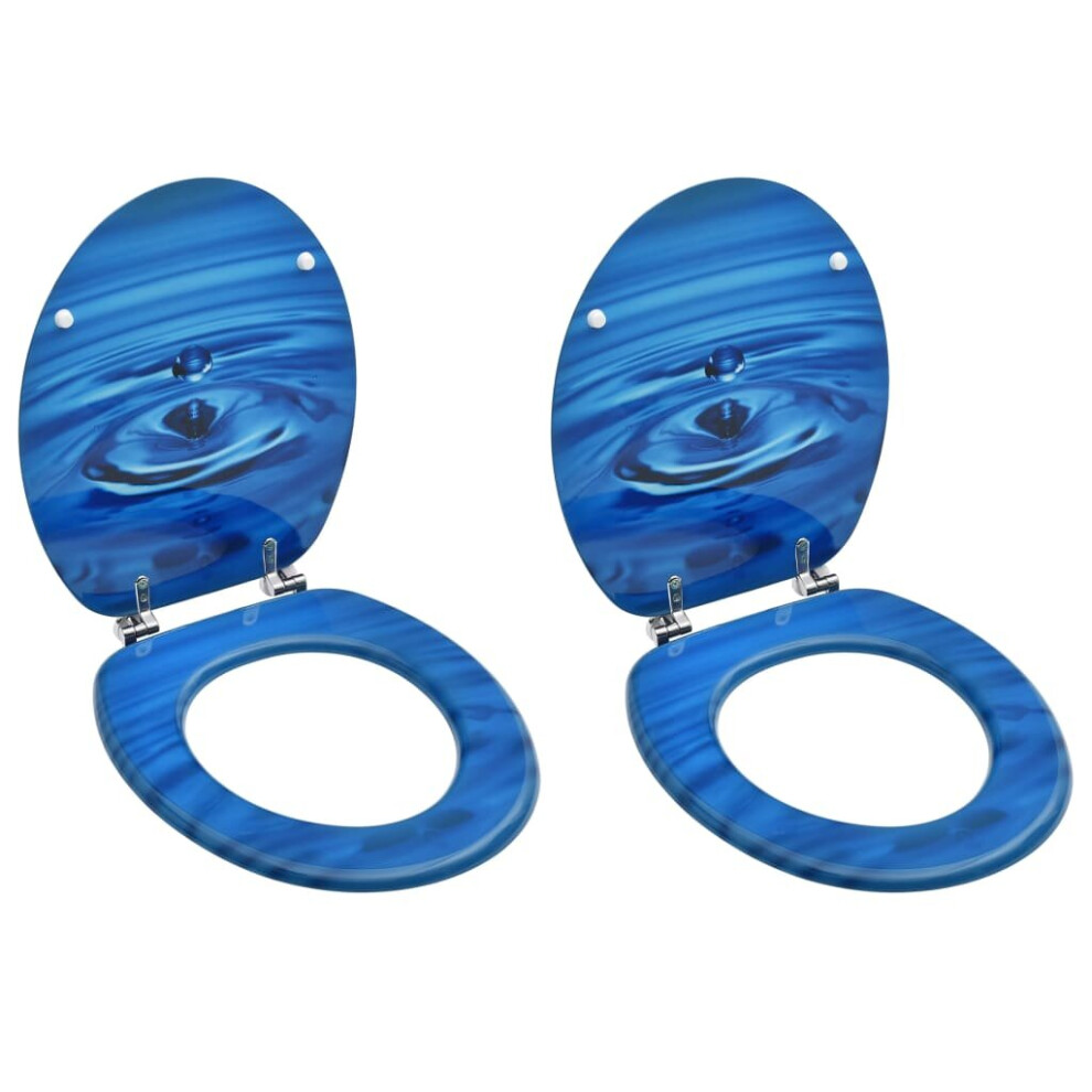 Vidaxl 2X Wc Toilet Seats With Lid Mdf Blue Water Drop Design Quick Release 8720286084106