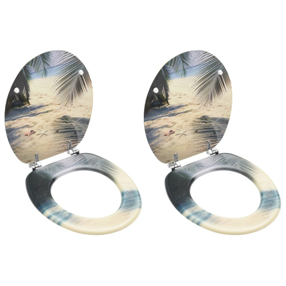 Vidaxl 2X Wc Toilet Seats With Lid Mdf Beach Design Quick Release Bathroom 8720286084144