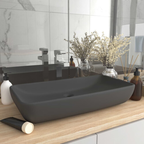 vidaXL Luxury Basin Rectangular Matt Dark Grey Ceramic Counter Top Wash Sink