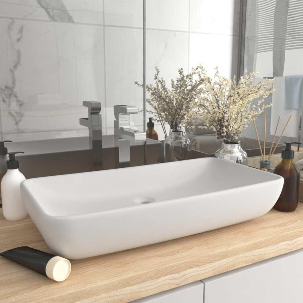 White Vidaxl Luxury Basin Rectangular Matt Ceramic Counter Top Vanity Sink