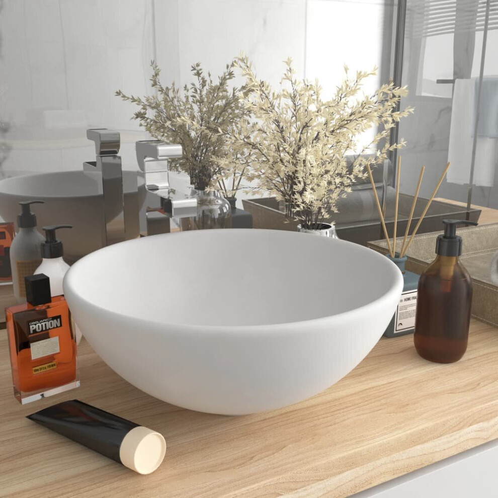 Vidaxl Luxury Bathroom Basin Round Matt White Ceramic Counter Top Wash Sink 8720286036709