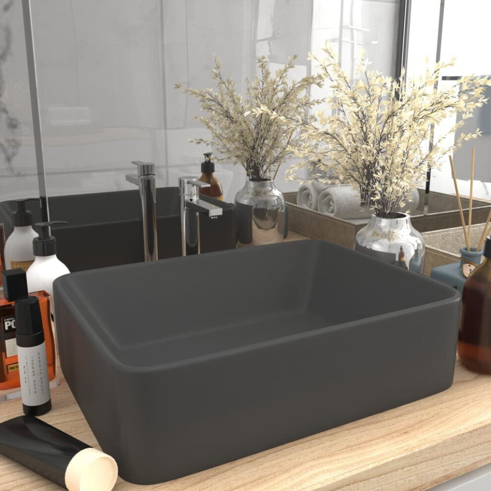Vidaxl Luxury Wash Basin Matt Dark Grey Ceramic Bathroom Above Counter Sink