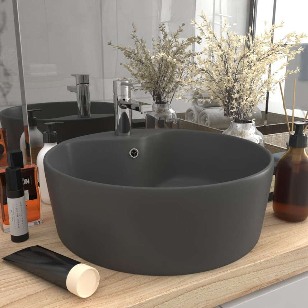 Vidaxl Dunkelgrau Luxury Wash Basin With Overflow Matt Dark Grey 36X13 Cm Ceramic - Image 2