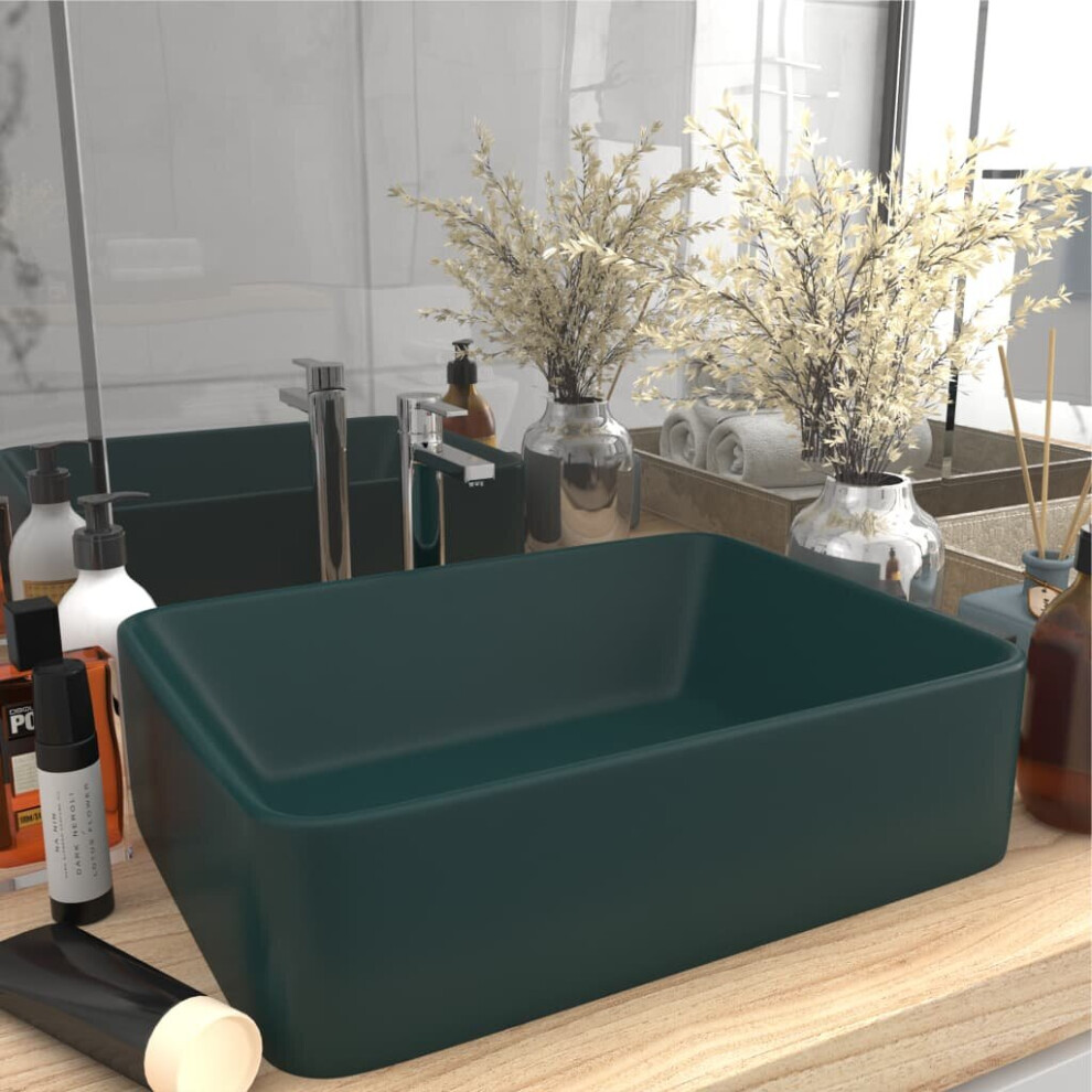 Vidaxl Luxury Wash Basin Matt Dark Green Ceramic Bathroom Above Counter Sink 8720286037522
