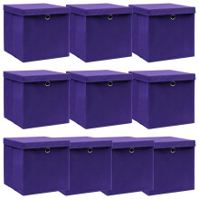 vidaXL 10x Storage Boxes with Lids Purple Fabric Garden Chests Case Organisers