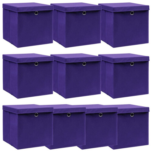 vidaXL 10x Storage Boxes with Lids Purple Fabric Garden Chests Case Organisers