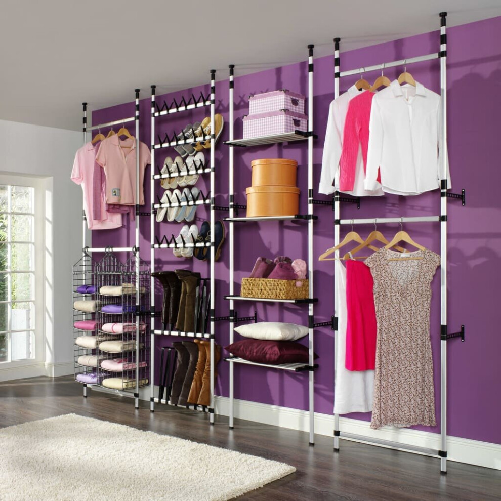 vidaXL Telescopic Wardrobe System with Rods Aluminium Organiser Hanging Rail