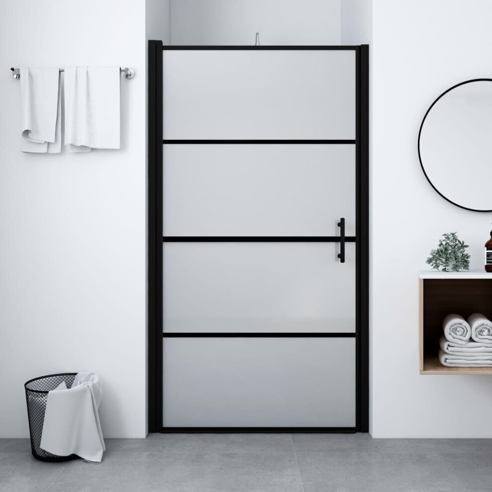 Vidaxl Shower Door Frost Tempered Glass Black Bathroom Enclosure Partition 8720286047866