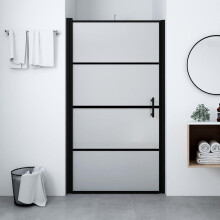 vidaXL Shower Door Frost Tempered Glass Black Bathroom Enclosure Partition