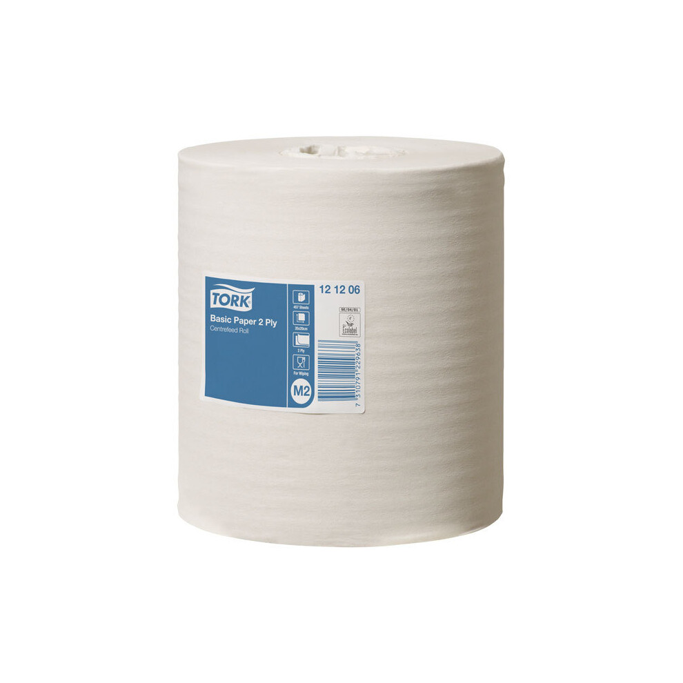 Tork 121206 Basic Paper 2 Ply Centrefeed Roll M2 System - Pack Of 6