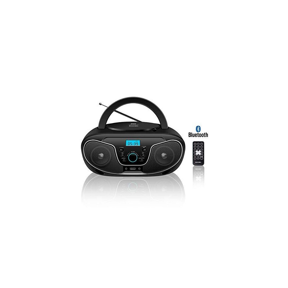 Roxel RCD-S70BT Portable Boombox CD Player with Bluetooth, Remote Control, FM Radio, USB MP3 Playback, 3.5mm AUX Input, Headphone Jack, LED Display