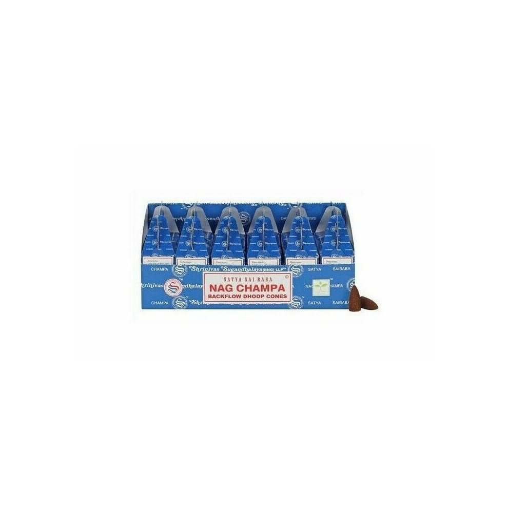 144 PCS (24 X 6 BOXES) SATYA NAG CHAMPA BACKFLOW DHOOP CONES INCENSE FRAGRANCE