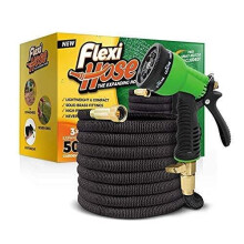 Flexi Hose Upgraded Expandable Garden Hose, Extra Strength, 3/4" Solid Brass Fittings - The Ultimate No-Kink Flexible Water Hose, 8 Function Spray I