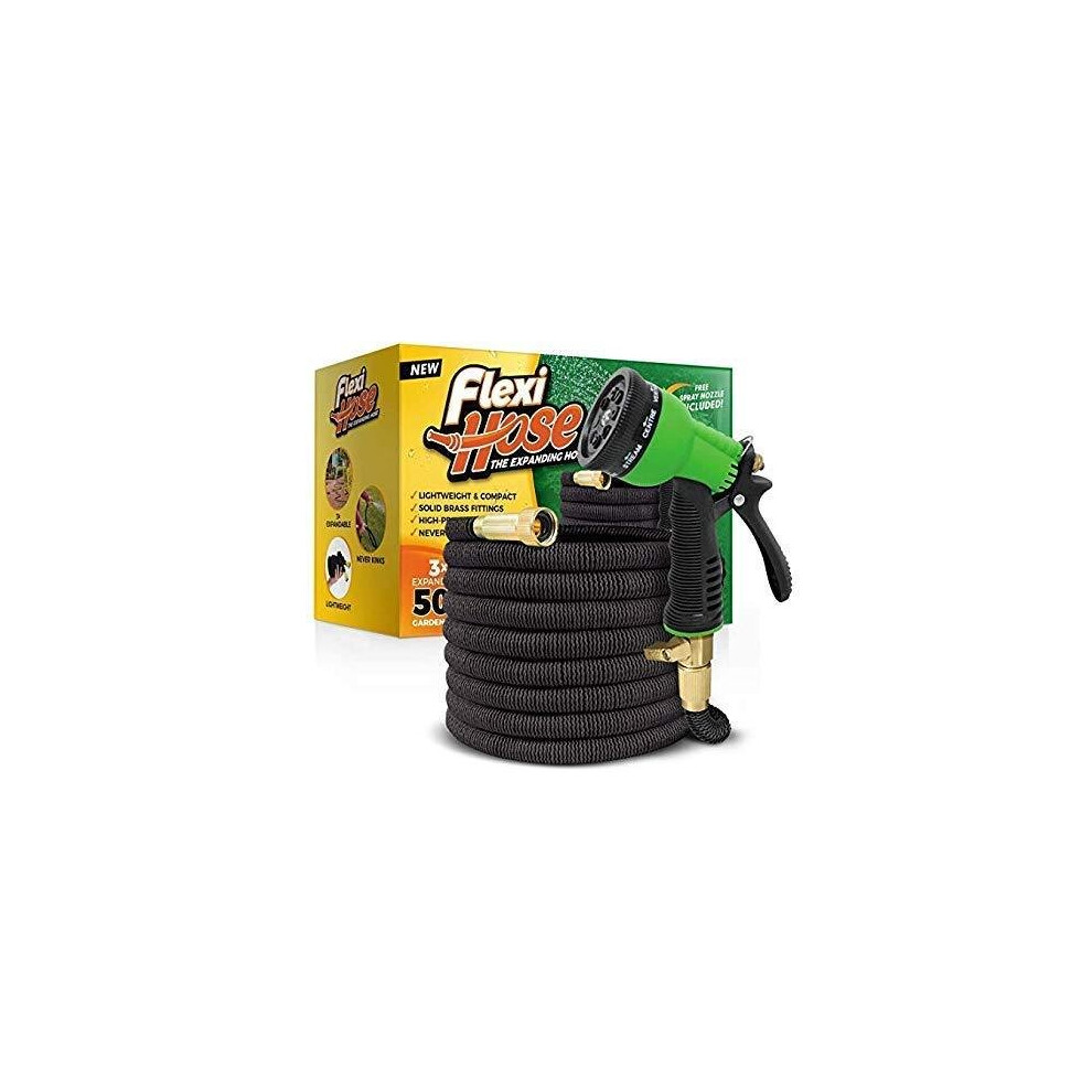 Flexi Hose Upgraded Expandable Garden Hose, Extra Strength, 3/4" Solid Brass Fittings - The Ultimate No-Kink Flexible Water Hose, 8 Function Spray I