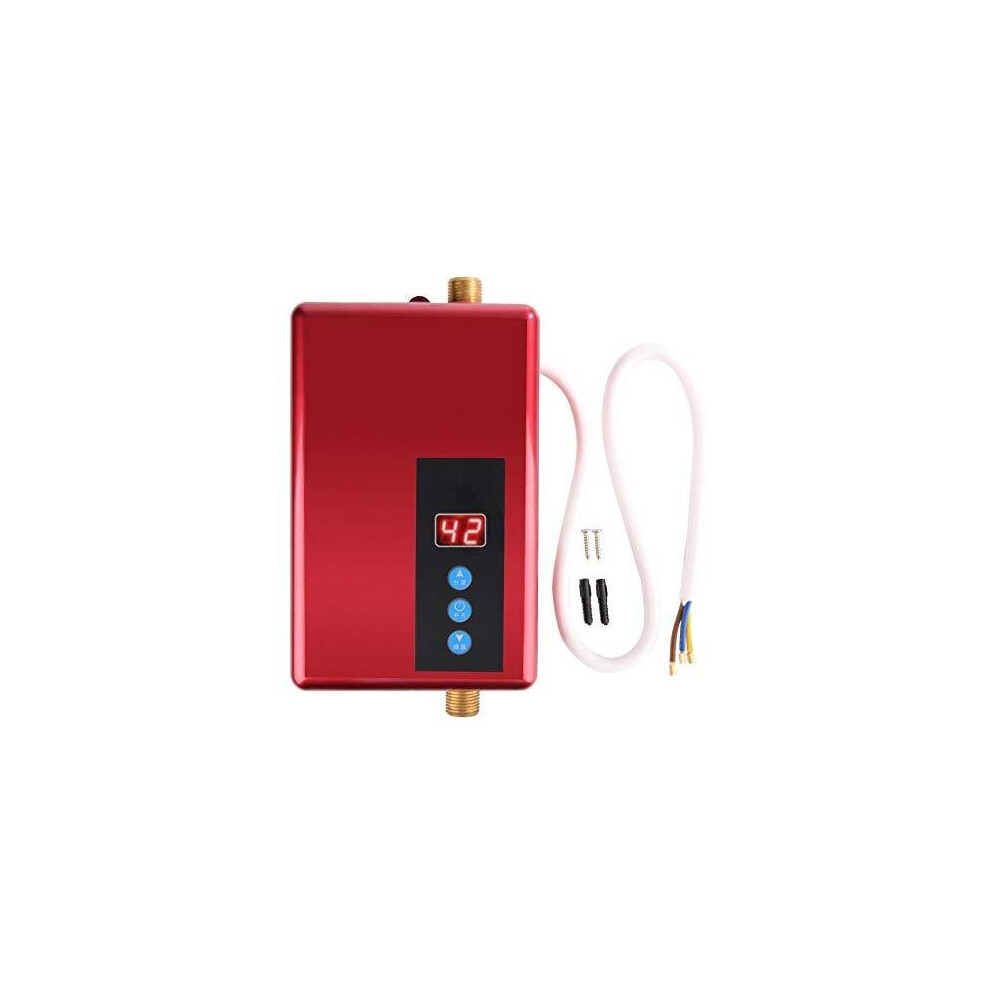 Mini Water Heater, 5500W Electric Instant Water Heater Tankless Shower Hot Water System for Bathroom Kitchen Washing 220V(Red)