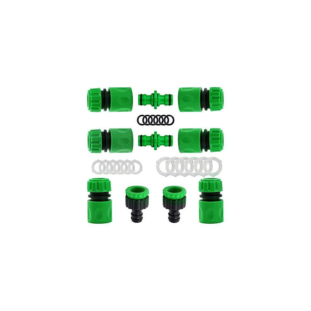 10 Pack Plastic Garden Hose Tap Connector Kit for Join Garden Hose Pipe Tube(2 Double Male Connector,6 Hose 1/2"End Quick Connect,2 Hose Tap Connect