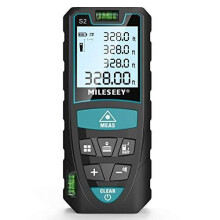 Laser Distance Meter 100M/328ft, Mileseey IP54 Laser Measure with 2 Bubble Levels,Portable Laser Rangefinder Digital Distance Meter with 4 Line LCD