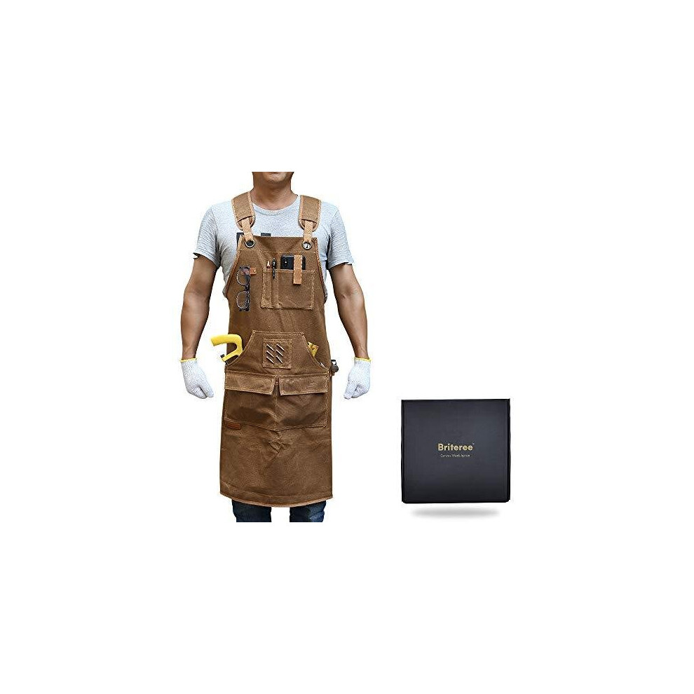 Briteree Work Apron with 9 Tool Pockets, Durable Waxed Canvas, Gift for Men and Woodworker
