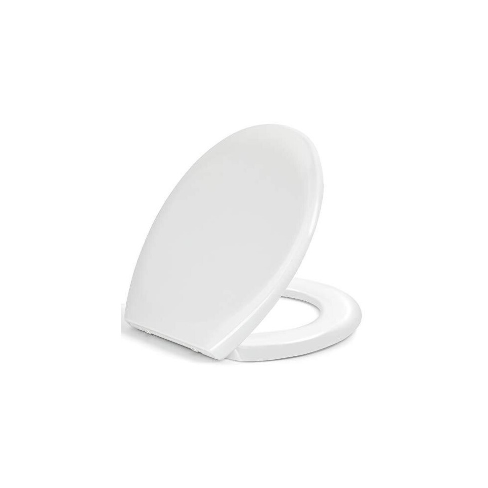 Toilet Seat, Soft Close Toilet Seats White with Quick Release for Easy Clean, Top Fixing, Stay Tight Toilet Lid Oval Shape, Heavy Duty Urea-Formalde