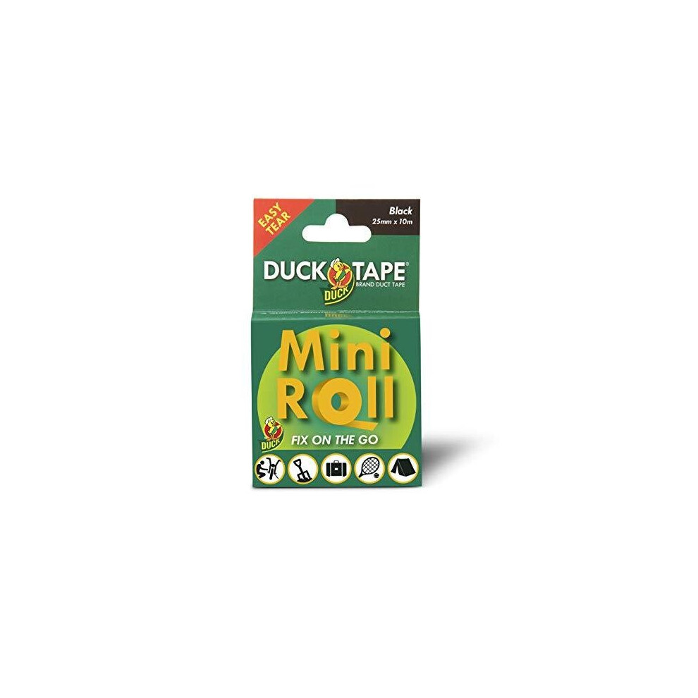 Duck Tape Mini Roll Black - The original high strength waterproof gaffer and duct adhesive cloth repair tape 25mm x 10m